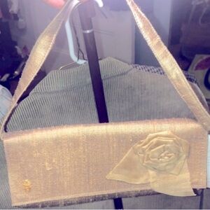 NWT Tabitha Purse 100% Raw Silk, Rosette, 10”x4”, handmade short strap, pocket